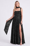 Dusty Rose A Line Floral Long Bridesmaid Dress with Slit