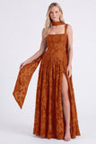 Dusty Rose A Line Floral Long Bridesmaid Dress with Slit