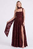Dusty Rose A Line Floral Long Bridesmaid Dress with Slit