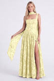 Dusty Rose A Line Floral Long Bridesmaid Dress with Slit