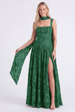 Dusty Rose A Line Floral Long Bridesmaid Dress with Slit