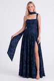 Dusty Rose A Line Floral Long Bridesmaid Dress with Slit