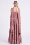 Dusty Rose A Line Floral Long Bridesmaid Dress with Scarf