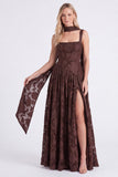 Dusty Rose A Line Floral Long Bridesmaid Dress with Slit