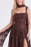 Dusty Rose A Line Floral Long Bridesmaid Dress with Slit