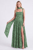 Dusty Rose A Line Floral Long Bridesmaid Dress with Slit