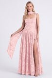 Dusty Rose A Line Floral Long Bridesmaid Dress with Slit