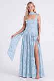 Dusty Rose A Line Floral Long Bridesmaid Dress with Slit