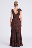Eucalyptus Floral V Neck Mermaid Ruffled Bridesmaid Dress with Slit