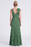 Eucalyptus Floral V Neck Mermaid Ruffled Bridesmaid Dress with Slit