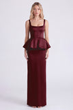 Dusty Sage Satin Square Neck Sheath Bridesmaid Dress with Slit