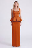Dusty Sage Satin Square Neck Sheath Bridesmaid Dress with Slit