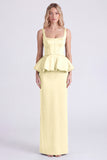 Dusty Sage Satin Square Neck Sheath Bridesmaid Dress with Slit