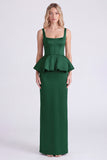 Dusty Sage Satin Square Neck Sheath Bridesmaid Dress with Slit