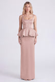 Dusty Sage Satin Square Neck Sheath Bridesmaid Dress with Slit