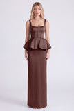 Dusty Sage Satin Square Neck Sheath Bridesmaid Dress with Slit
