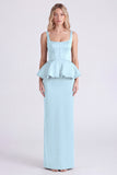 Dusty Sage Satin Square Neck Sheath Bridesmaid Dress with Slit