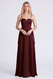 Burnt Orange Spaghetti Straps A Line Satin Bridesmaid Dress