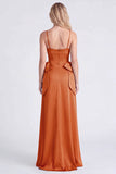 Burnt Orange Spaghetti Straps A Line Satin Bridesmaid Dress