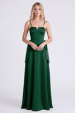 Burnt Orange Spaghetti Straps A Line Satin Bridesmaid Dress