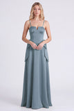 Burnt Orange Spaghetti Straps A Line Satin Bridesmaid Dress