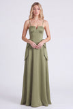 Burnt Orange Spaghetti Straps A Line Satin Bridesmaid Dress