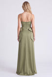 Burnt Orange Spaghetti Straps A Line Satin Bridesmaid Dress