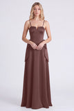 Burnt Orange Spaghetti Straps A Line Satin Bridesmaid Dress