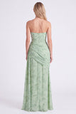 Strapless Corset Dusty Sage Floral Bridesmaid Dress with Slit