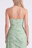 Strapless Corset Dusty Sage Floral Bridesmaid Dress with Slit
