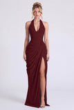 Halter Floral Dusty Sage Bridesmaid Dress with Slit