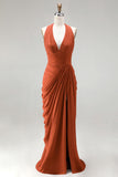 Halter Floral Dusty Sage Bridesmaid Dress with Slit