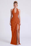 Halter Floral Dusty Sage Bridesmaid Dress with Slit