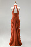 Halter Floral Dusty Sage Bridesmaid Dress with Slit