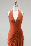 Halter Floral Dusty Sage Bridesmaid Dress with Slit