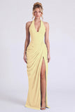 Halter Floral Dusty Sage Bridesmaid Dress with Slit