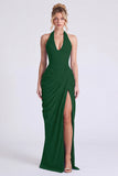 Halter Floral Dusty Sage Bridesmaid Dress with Slit