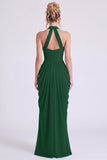 Halter Floral Dusty Sage Bridesmaid Dress with Slit