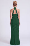 Halter Floral Dusty Sage Bridesmaid Dress with Slit