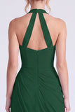 Halter Floral Dusty Sage Bridesmaid Dress with Slit