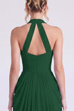 Halter Floral Dusty Sage Bridesmaid Dress with Slit