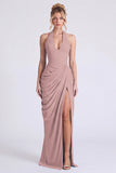Halter Floral Dusty Sage Bridesmaid Dress with Slit