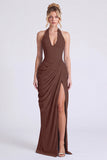 Halter Floral Dusty Sage Bridesmaid Dress with Slit