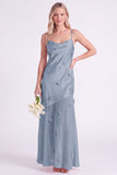 Pink Mermaid Satin Long Bridesmaid Dress with 3D Flowers