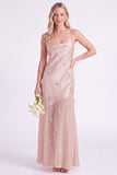 Pink Mermaid Satin Long Bridesmaid Dress with 3D Flowers