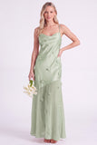Pink Mermaid Satin Long Bridesmaid Dress with 3D Flowers