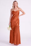 Pink Mermaid Satin Long Bridesmaid Dress with 3D Flowers