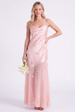 Pink Mermaid Satin Long Bridesmaid Dress with 3D Flowers