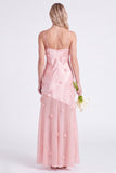Pink Mermaid Satin Long Bridesmaid Dress with 3D Flowers