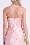 Pink Mermaid Satin Long Bridesmaid Dress with 3D Flowers